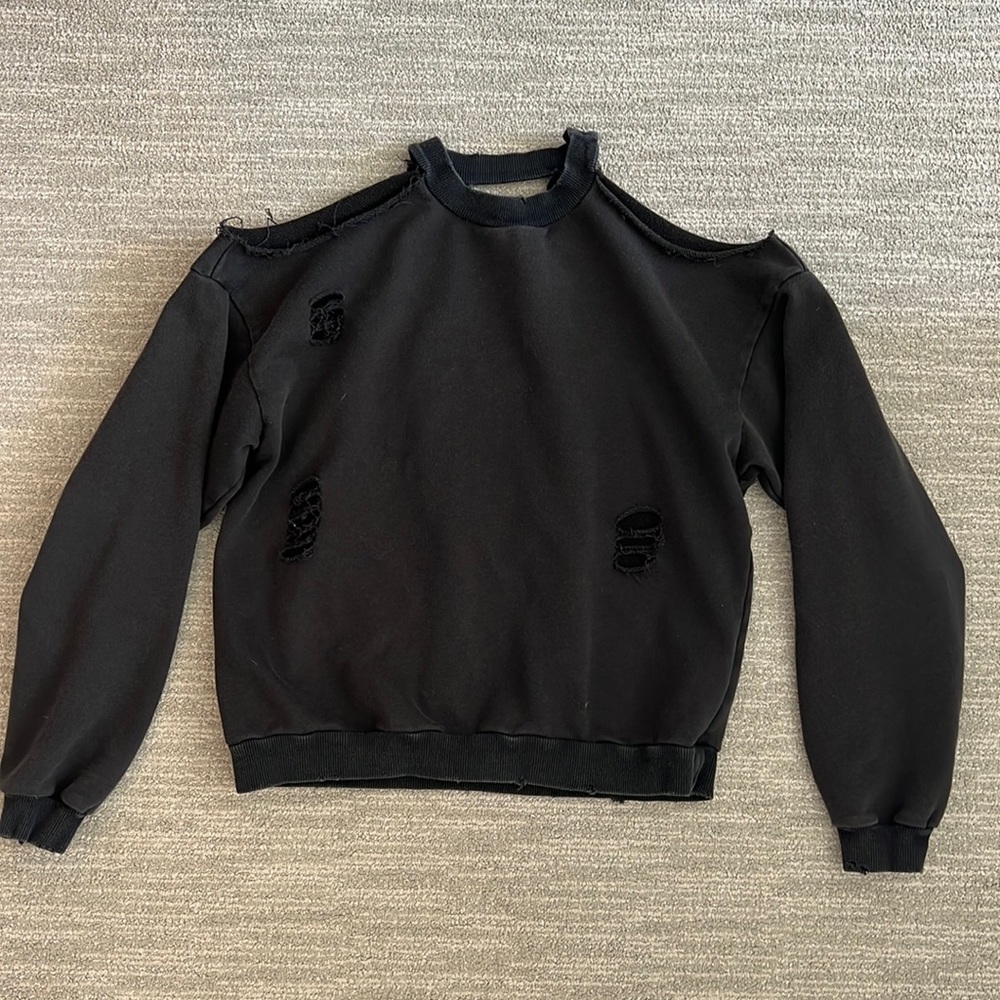Honey Punch Black Distressed Cold Shoulder Sweatshirt